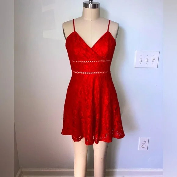open lace back dress Black And Red Sheer Lace Detail Dress  AX Paris